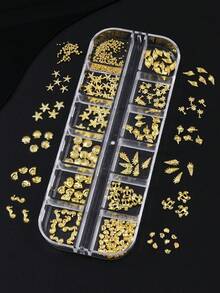 12入金色夏季海洋風美甲裝飾飾品 合金海星貝殼海馬 金色美甲配件 亮面海灘主題美甲DIY裝飾 女士女孩沙龍夏季美甲用品 - 金色 - 查看 4