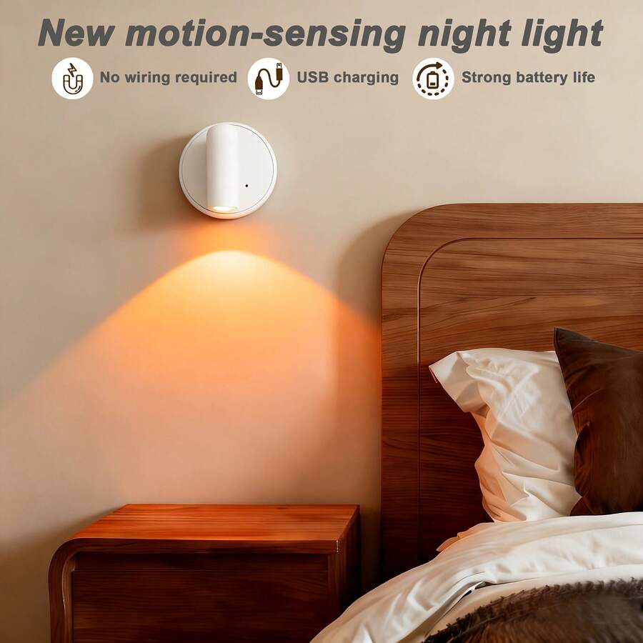 1 buah Lampu Malam LED, 3 Warna Dapat Diatur, Dapat Diputar 350°, Dapat Diisi Ulang USB, Lampu Sorot Sensor Gerak LED, Gaya Minimalis, Pilihan Warna Ganda Hitam/Putih, Pemasangan Tanpa Bor, Cocok Untuk Kamar Tidur, Karya Seni, Penerangan Tanaman Pot, Membaca di Samping Tempat Tidur, Hadiah Hari Valentine/Natal - MultiWarna - View 1
