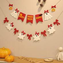 Halloween Vintage Cute Red Bow White Bell Ghost Party Decoration Banner Backdrop Wall Hanging Garland - Multicolor - View 18