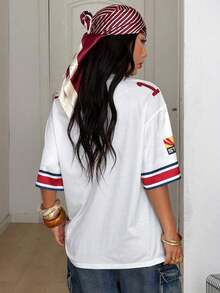 Camiseta suelta de malla transpirable con gráficos, para uso casual y salir, estilo urbano de verano para mujer - Blanco - Ver 5