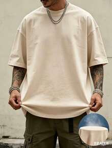 Oversized Boxy Cut Short Sleeve Jersey T Shirt Casual Crop Fit Streetwear Modern Minimalist All Season Essential Top-Comfortable Retro Cotton T-Shirt- - 杏色1 - 查看 13