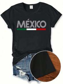 Soft Camiseta gráfica de México para mujeres - 100% algodón, corte relajado, cuello de tripulación con estampado de bandera de México, transpirable y lavable a máquina, parte superior de manga corta casual para primaveraverano (tallas S-3XL) pattern pattern - Negro - Ver 1