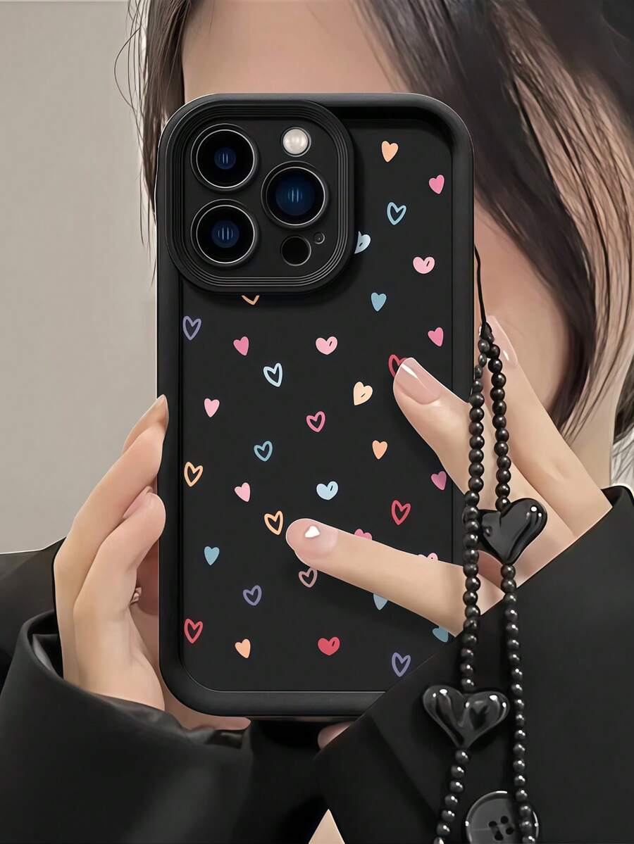 1 chiếc ốp lưng điện thoại hình trái tim nhiều màu sắc thời trang, tương thích với iPhone 12/13 Pro Max, Honor X7, Galaxy A56 5G, Smart 8, Hot 40i, Spark 20, Spark 20C, Spark Go 2024, Note 14 5G, Moto E22/E22i, A54, ốp bảo vệ toàn thân, thiết kế tối giản kèm dây đeo cổ tay, phù hợp sử dụng hàng ngày và mang theo ngoài trời. - màu đen - Xem 1