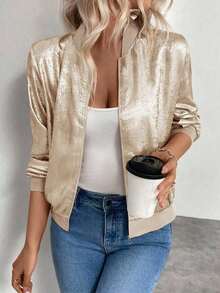 Chaqueta gris con mangas largas y lentejuelas Keke Bloomly, ligera, Chaquetas de punto para mujer, Chaquetas de punto ligeras para mujer, Atuendos de campo para mujer, Ropa vintage para mujer, Ropa de primavera para festivales y vacaciones - Beis - Ver 3