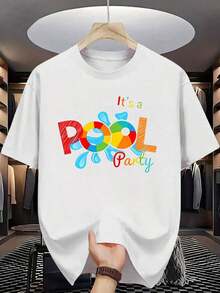Free Gráfica para Hombre - Camiseta Blanca con Estampado "Es una Fiesta en la Piscina" - Tela Transpirable para Atuendos de Piscina, Fiestas en la Playa y Ropa Casual de Verano - Camiseta para Hombre Adulto Lavable a Máquina, Ropa de Ocio al Aire Libre, Calidad de Impresión VibranteHolidayNigh - Blanco - Ver 1