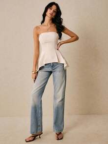 Blusa minimalista lisa para mujer, ropa occidental para mujer, blusas para salir para mujer, estilo Y2K, para conciertos, adecuada para uso diario, calle, citas, ir al trabajo y otras ocasiones - Albaricoque - Ver 2