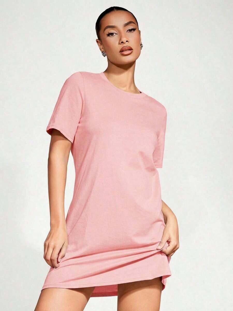 Vestido corto de mujer de unicolor para uso casual, diario y de fiesta - Rosa vieja - Ver 1