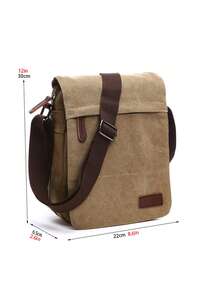 1pc Vintage Canvas Messenger Bag, Expandable Shoulder Crossbody Bag With Adjustable Strap, Multiple Colors Available - Multicolor - View 3