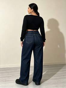 Vaqueros de cintura alta y pierna ancha para mujer, corte informal largo con bolsillos, cierre de botón y cremallera. - Pantalones vaqueros 2007 - Ver 2
