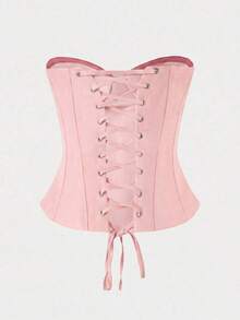 Top corto con corsé de cintura de espina de pescado, estilo sexy, tipo bandage, sin tirantes, para mujer, lindo para citas y fiestas, color negro, para verano - Rosa - Ver 7