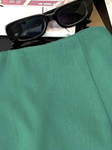 Pantalones cortos/falda/culotte/shorts de mujer de tela suave y texturizada de cintura alta con abertura, de uso versátil y casual, para primavera/otoño - Verde Caza - Ver 4