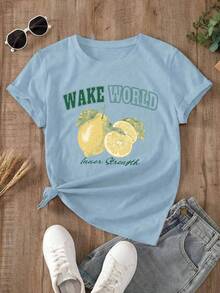 Women's Light Blue Summer Oversized T-Shirt With Lobster Plaid Print. Casual Light Blue Short-Sleeved T-Shirt With Lobster Print, Fresh And Coastal Style. - YH539-藍色 - 查看 2