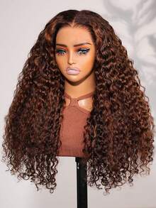 ARABELLA Tóc giả không keo 13x6 Lace Max màu nâu đậm highlight xoăn kiểu Miến Điện, 100% tóc người thật, có dây rút co giãn, mật độ 180%, dài 20-26 inch, đã cắt sẵn, đường chân tóc tự nhiên đã được tỉa, ít nút thắt, đường rẽ ngôi ren từ tai này sang tai kia, mũ thoáng khí, sẵn sàng sử dụng, thân thiện với người mới bắt đầu, dành cho phụ nữ. - Nhiều màu - Xem 3