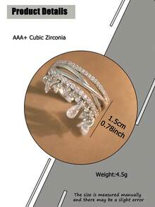 1 chiếc nhẫn đơn thời trang đính pha lê tua rua nhiều lớp giao nhau, đá Cubic Zirconia lấp lánh, thích hợp cho nữ, dùng hàng ngày, tốt nghiệp, lễ hội âm nhạc, kỷ niệm, quà tặng trang sức bằng đồng. - tua rua - Xem 3