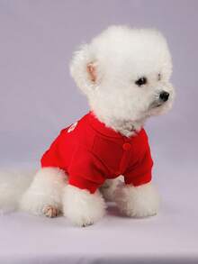 1 pieza Ropa para mascotas, Ropa para perros/gatos, Serie de sudaderas cómodas para perros pequeños, Adecuado para primavera/otoño - Rojo - Rojo - Ver 4