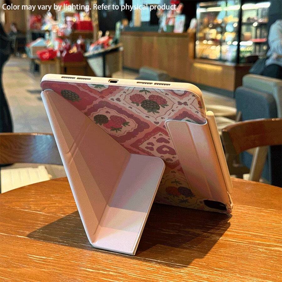 GIIPPA 复古浆果爱心印花 Y 型折叠磁吸平板电脑保护套,PU 皮革外壳搭配坚固的亚克力防弯折背板,无笔槽,多角度支架,自动唤醒/睡眠功能,减震柔软绒面内衬,简约可爱设计,适合学习、办公和日常使用,兼容 iPad Mini 6/7、Air 2/3/4/5/11/13 英寸(M2/M3 2024-2025)、第五/六/七/八/九/十/十一代、Pro 10.5/11/12.9 英寸(2017-2025),夏季保护套,保护壳,内胆包,11/A16 保护套 - 彩色 - 查看 1