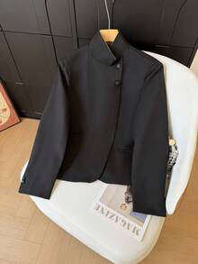 Áo blazer nữ GMFP mùa xuân hè thanh lịch, tay dài, màu trơn, cài cúc phía trước, màu đen, thích hợp cho công sở/học sinh, dịp Ngày của Mẹ. - màu đen - Xem 8