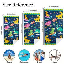 1pc Extra Large Summer Dinosaur Party Kids Beach Towel: Adorable Dinosaurs With Sunny Waves, Vibrant And Eye-Catching Design, Dinosaur + Bright Contrast Colors, Full Of Summer Vibes, Making Kids' Beach Time More Fun! Quick-Dry Printed Beach Towel - B - View 5