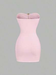 Vestido mini ajustado y sexy para mujer con hebilla metálica sin tirantes - Rosa - Ver 2