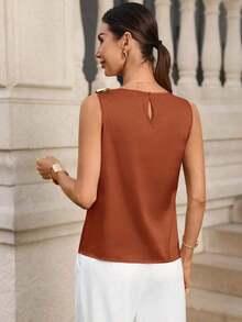 Blusa de satén sin mangas con pliegues para mujer - Óxido marrón - Ver 4