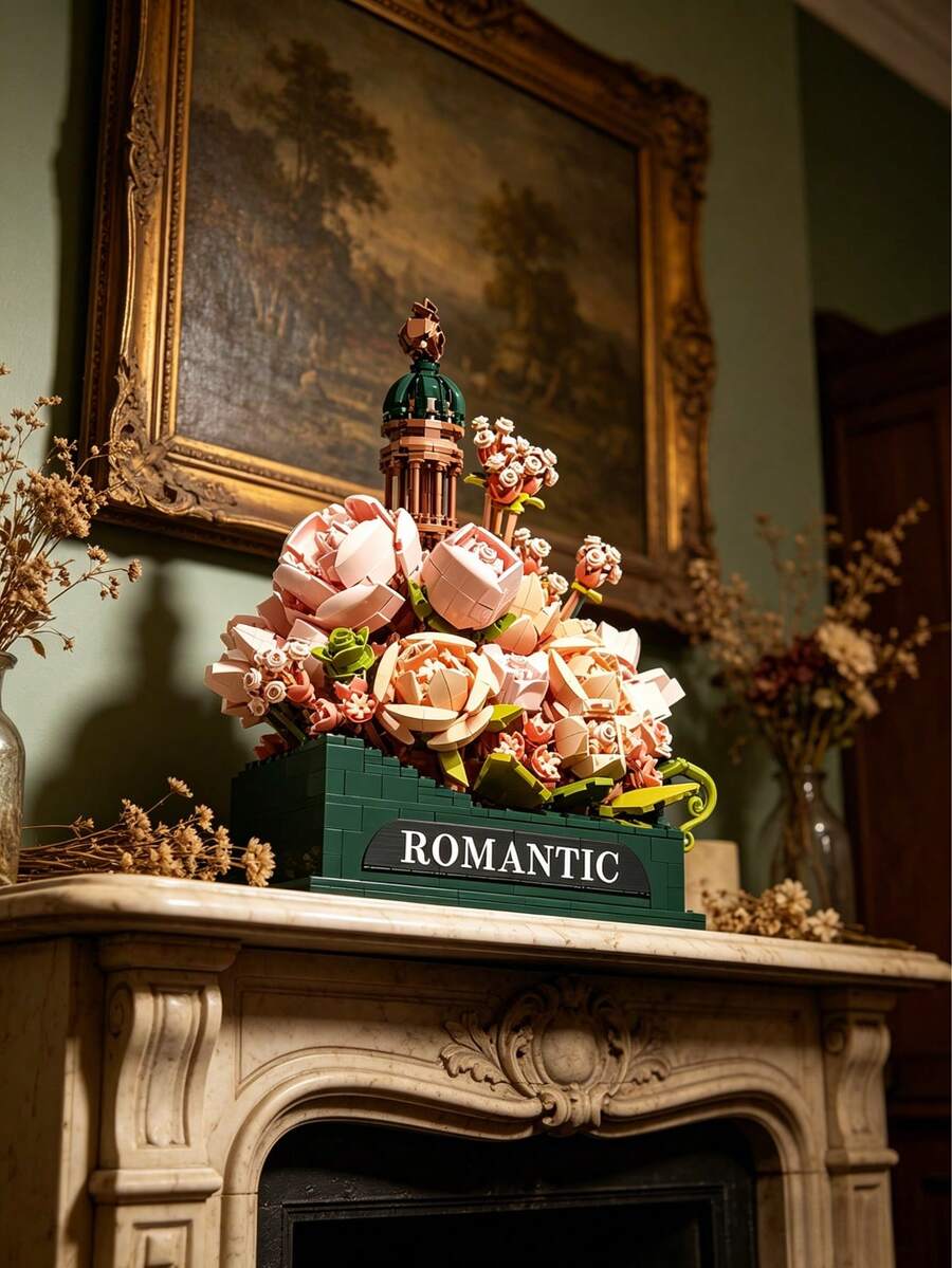 1454pcs Adult Rose Lighthouse Building Blocks Set, Luxury Modular Assembly Toy, Stress Relief Anti-Anxiety Game, Romantic Desktop Decoration/Ornament/Display/Collectible/Birthday Gift/Romantic Couple Gift/Holiday Gift - Multicolor - View 1