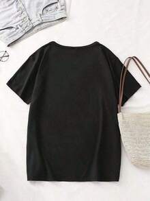 2026Camisetas Gráficas de Moda para Mujer - Estampado "Jesús: Símbolo de Fe y Fuerza", Mangas Cortas, Cuello Redondo, Secado Rápido.Lavable a máquina, textura suave - Perfecta para ocasiones casuales y formales. 100% algodón, transpirable para el verano. Ideal como regalo. Camiseta de mujer. Blusas > Camiseta elegante. - Negro - Ver 3
