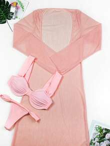 Women's Sexy Three-Piece Bikini Set In European And American Style - 16089 Pink - View 3