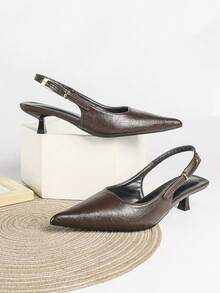 7cm Brown High Heel Sandals, Pointed Toe Slip-On Party Wedding Formal Shoes - Brown - View 5