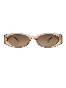 1pc New European And American Style Small Frame Fashion Glasses, Retro Oval Versatile Women Glasses - Translucent Champagne Frame Tea Slices - View 3
