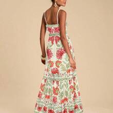 Women's Summer Vacation Floral & Geometric Print Hollow Ruffle Hem Maxi Slip Dress,Summer Beach Outfits, Christmas Party Clothes, New Year Look, Thanksgiving Outfits, Elegant Dresses Party, Tropical Vacation Dress, Garden Party Dress, Wildflower Dress,Christmas Outfit, New Year Clothes, Thanksgiving, Chic Elegant Dress For Party, Luxury Wedding Guest Party Dress,  Cocktail Dress - Rojo - Ver 10