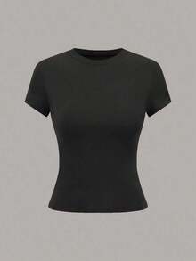1 pieza Camiseta de manga corta informal de unicolor para mujer - Multicolor 11 - Ver 5