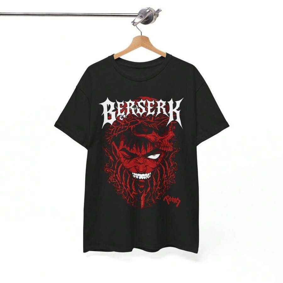 Unisex T-Shirt Made Of Pure Cotton, BerserkGutsAnimeMangaJapaneseOtakuAestheticFunnyGiftUnisexT-Shirt, Summer T-Shirt, Summer Clothes For Women, Men's Summer Outfit, Women's Shirt, Creative Design, Outdoor Play, Cool Style, Fun Design, Great For Outdoor Play, Creative Design, Outdoor Play, Cool Style, Fun Design, Great For Outdoor Play - Black - View 1