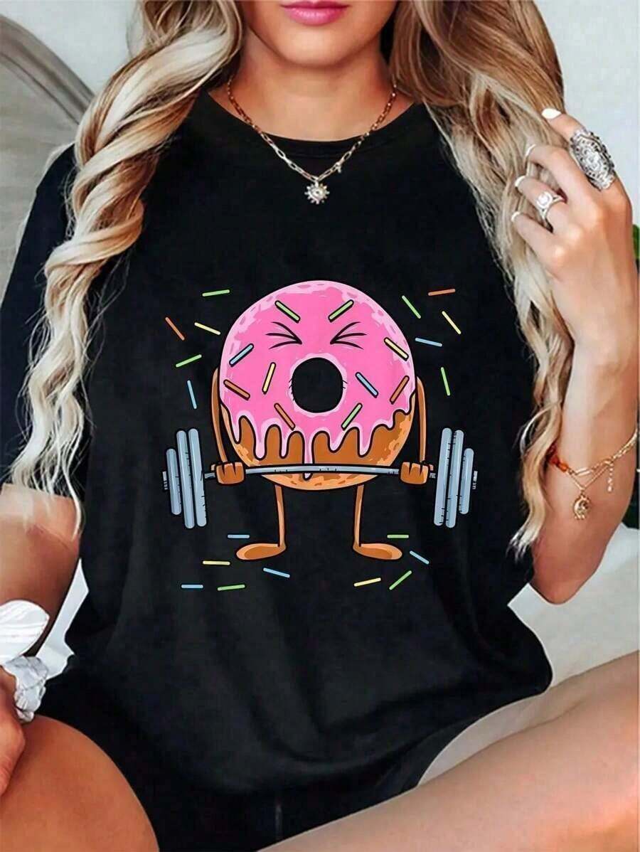 Envío gratis, entrega local enéxico, entrega en 4 días. Camiseta de levantamiento de pesas - Divertida camiseta de gimnasio para amantes de los donuts, camiseta para mujer. - 1 - Ver 1