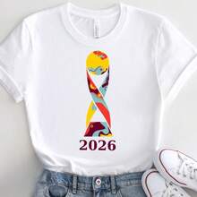 CAMISETA UNISEX DE MANGA CORTA CON TEMÁTICA DE LA COPA MUNDIAL 2026, NUEVA, DE ALGODÓN PURO, CASUAL, DE TALLA GRANDE, DE CUELLO REDONDO Y CORTA. - Blanco - Ver 12