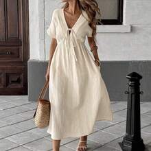 Apricot Bowknot Casual Midi Dress For Women Baby Blue Dress,Sun Dresses For Women Work Summer Dresses,Shirt Dresses For Women - Verde - Ver 8