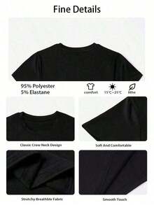 Solt Camiseta con estampado gráfico divertido de Hércules, camiseta de manga corta con cuello redondo, casual para verano y primavera, camiseta para mujer graphic - Negro - Ver 3