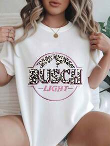 Women's Casual Short Sleeve T-Shirt - Light Leopard Print Logo Design, Crew Neck, Summer Top, Machine Washable, Ladies' T-Shirts, Casual Wear, Modern Look, Comfortable Fit

Black - 白色 - 查看 1