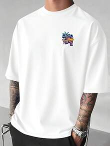 Camiseta de manga corta con cuello redondo para hombre de talla grande, estampado de letras estilo retro americano para exteriores, estilo casual y moderno, modelo básico versátil, tallas 1XL-6XL. - Blanco - Ver 2