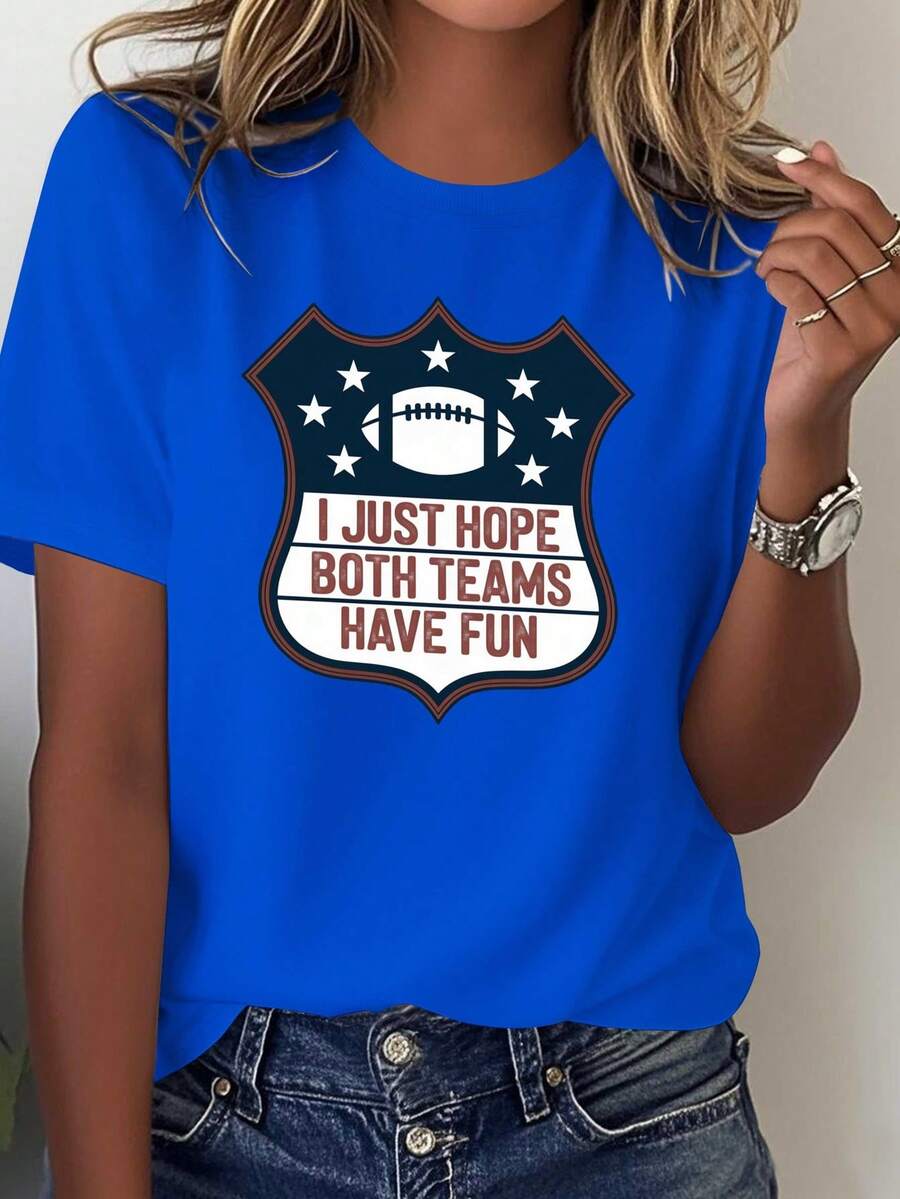 Camiseta cómoda para mujer de edición limitada con escudo de fútbol, de algodón y ligero. - Azul - Ver 1
