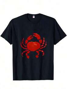 1 pieza de camiseta casual de regalo de Pascua con diseño de cangrejo, mangas cortas, perfecta para salidas, fiestas y viajes (pieza única, material: 100% algodón) 180g 100% algodón, los diseños están impresos. Unisexo. - Negro1 - Ver 1