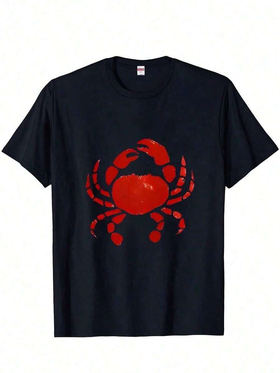1 pieza de camiseta casual de regalo de Pascua con diseño de cangrejo, mangas cortas, perfecta para salidas, fiestas y viajes (pieza única, material: 100% algodón) 180g 100% algodón, los diseños están impresos. Unisexo. - Negro1 - Ver 1