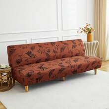 1pc Sofa Bed Cover, Milk Silk Printed High Elasticity, Easy Installation, Multiple Sizes, Botanical Leaf Pattern Print - Burnt Orange - View 5