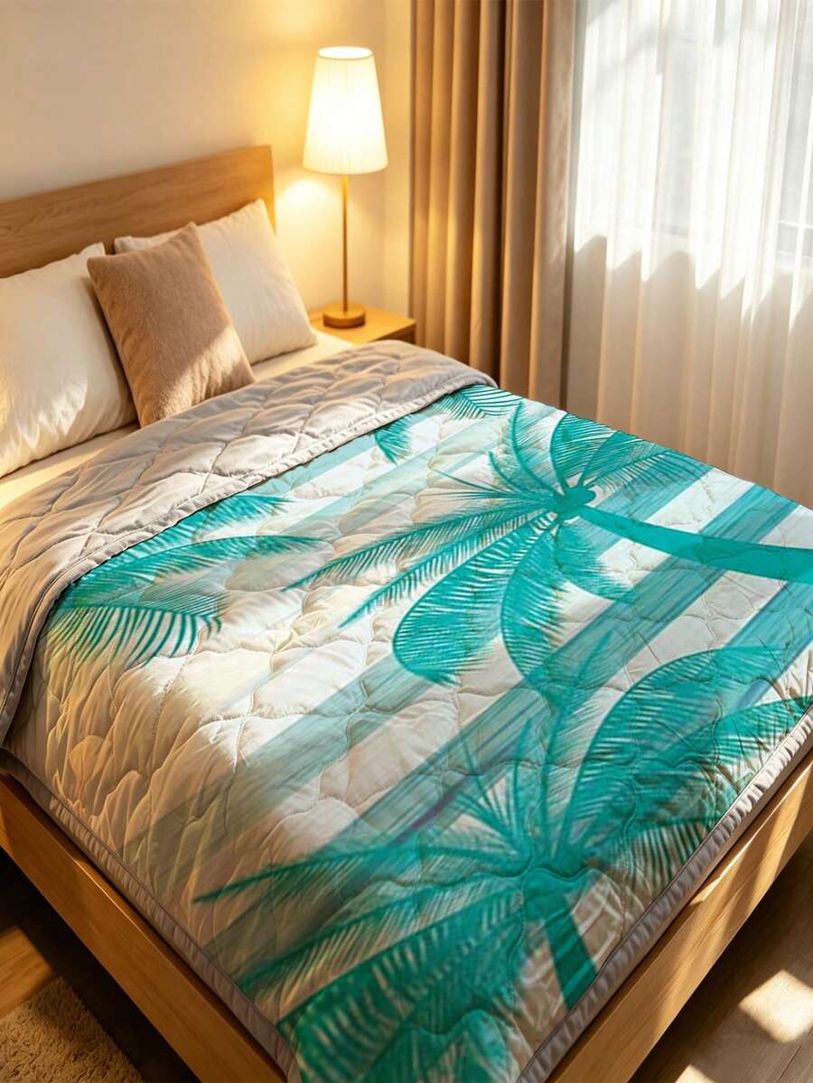 1 chiếc chăn mùa hè họa tiết lá cọ nhiệt đới thời trang, chăn bông mềm mại màu xanh lá cây, chăn nhẹ kiểu Bohemian, thích hợp cho ký túc xá, căn hộ, phòng ngủ. - Nhiều màu - Xem 1