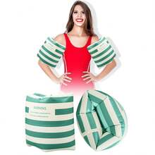 2 Pcs Arm Floaties PVC Inflatable Arm Band Striped Pool Floats Sleeves Swimming Float Rings For Adult Girls And Boys Water Sports Learning Swim Training Summer Beach Party, Pool Inflatable, Beach Essentials, Pool Float - Green - View 8