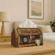 1pc Multi-Functional Tissue Box With Retro Coffee Machine & Cup Pattern, Made Of Polyester Fabric, Suitable For Christmas Home Decor, Living Room, Bedroom, Kitchen, Home Decoration And Party Supplies - Multicolor - View 5