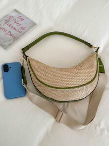 Minimalist Woven Crescent Shoulder Bag, Underarm Bag, Unisex - Green - View 3