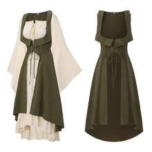 Halloween Medieval Court Dress With Shawl And Straps, Long Sleeves With Drawstring And Ruffles, Two-Piece Set - Pink - View 5