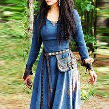 Medieval Retro Dress With Round Neckline, Long Sleeves, And A Slim Fit, Artistic Cotton-Linen Long Cosplay Dress For Women - Blue - View 11