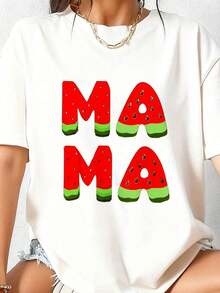 Women's Casual Short-Sleeve T-Shirt With Round Neck, "IN MY ENGAGED ERA" Letter Print, Color Block Design, Polyester Knit Fabric, All-Season Short-Sleeve Top, Casual Wear,  And Stylish Top. - 白色 3 - 查看 3
