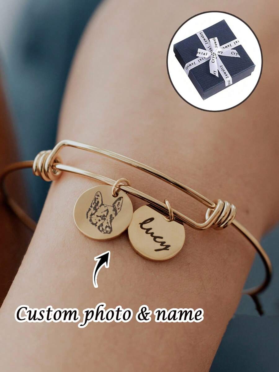 1pc Custom Pet Portrait Dog Bracelet, Personalized Jewelry Gift, Pet Lost Dog Commemorative Gift, Cat Mother Bracelet, Dog Mom Gift, Mother's Day Gift, Women's Bracelet, Custom Jewelry, Fashion Bracelet, Personalized Anniversary Gift, Birthday Gift (With Small Gift Box)